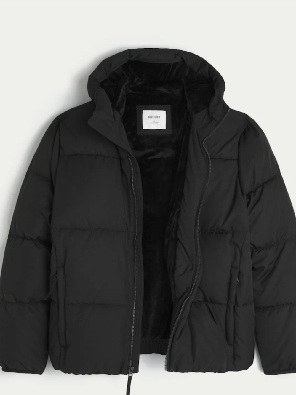 Hollister Men's Black Puffer Jacket with Hood